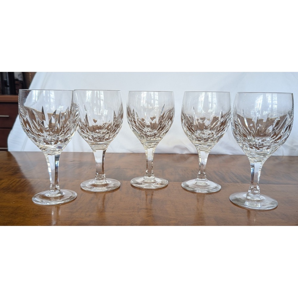 Set of 5 Vintage European Cut Crystal Wine Glasses Stemmed Goblets
